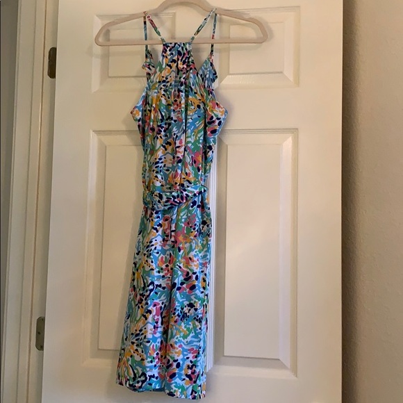 Multicolored sleeveless short dress with bow - Picture 2 of 4
